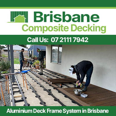 Professional installer building aluminium deck frame system in Brisbane